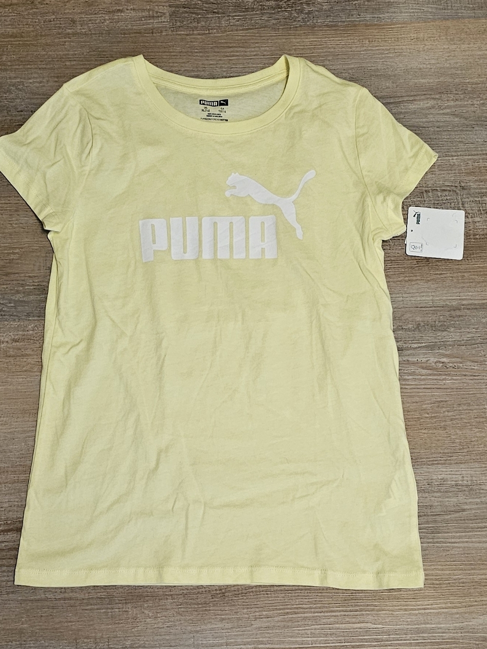 PUMA Yellow Logo T-Shirt Boyfriend Fit Graphic Tee Junior XL (16)